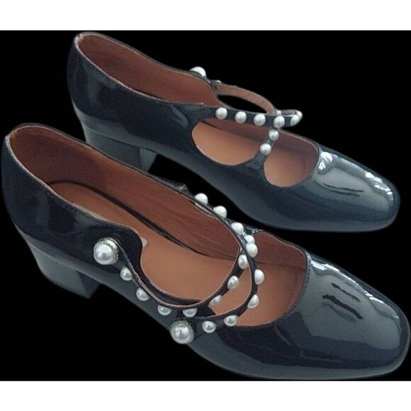 STEVE MADDEN Chateau Black Patent & Pearls Mary Jane Shoes Sz 7 - Picture 2 of 3
